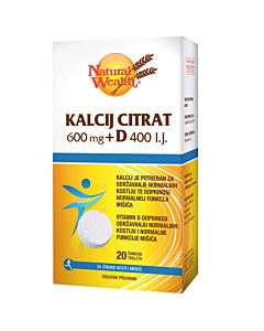 Natural Wealth Kalcij citrat 600 mg + vitamin D 400 I.J. šumeće tablete