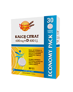 Natural Wealth Kalcij citrat 600 mg + vitamin D PROMOTIVNO PAKIRANJE